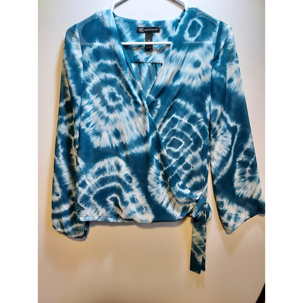 INC International Concepts Women's Sheer Faux-Wrap Print Blouse - Size 0